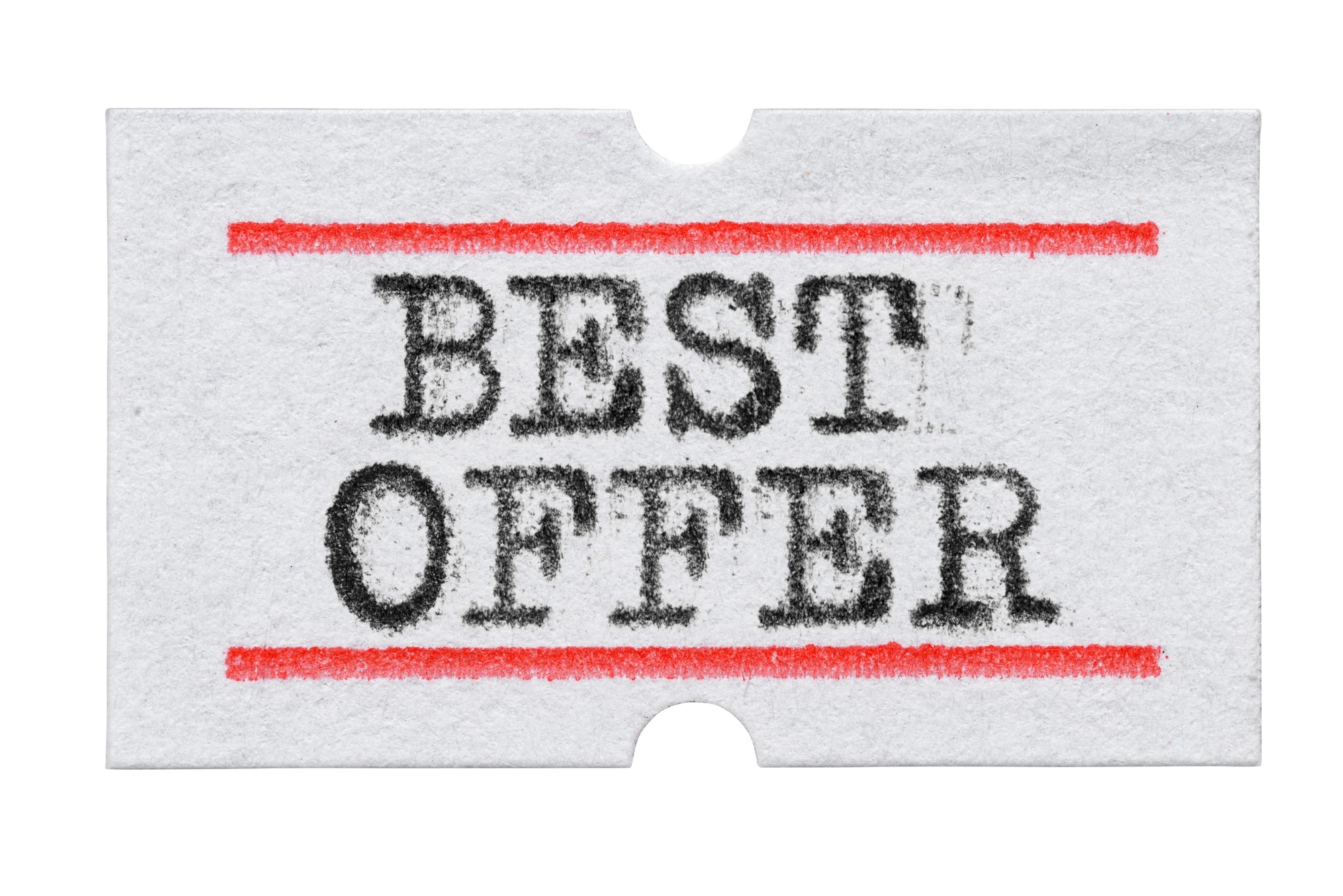 Best Offer printed on price tag sticker isolated on white